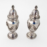 .French Floral Ram Head Salt Pepper Shakers Set Sterling Silver 1900