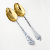.Arts And Crafts Danish Silver Serving Spoons Pair Gilt Bowls 1912