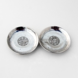 .Chinese Silver Engraved Foliate Footed Dish Pair 1920