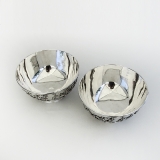 .Cherry Blossom Bird Bowls Pair Chinese Export Sterling Silver 1900