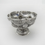 .Colonial Indian Silver Ornate Footed Bowl Openwork Rim 1910