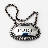 .English Gadroon Rim Port Bottle Tag Label Sterling Silver 1850