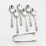 .English Demitasse Spoons Sugar Tongs Set Devenport Sterling Silver 1901
