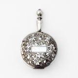 .Japanese Engraved Handled Round Patch Box 950 Sterling Silver
