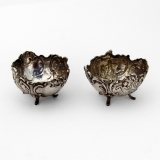 .German Repousse Cherub Open Salts Pair Footed 930 Sterling Silver