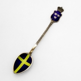 .Swedish Flag Souvenir Spoon Enamel Gilt 930 Sterling Silver