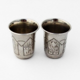 .Russian Engraved Shot Cups Pair Zakhoder 84 Standard Silver 1896