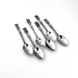 .French Demitasse Spoons Set Crowned Crests 950 Sterling Silver 1905