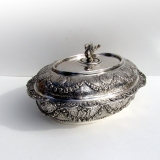 .German Empire Style Covered Entree Dish Swan Finial Hanau 800 Silver