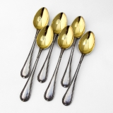 .Russian Engraved 6 Teaspoons Set Gilt Bowls 84 Standard Silver