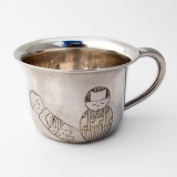 .Japanese Engraved Kokeshi Doll Baby Cup 950 Sterling Silver 1960
