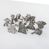.Japanese 12 Figural Place Card Holders Set 950 Sterling Silver