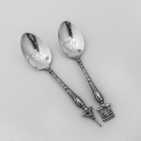 .French Souvenir Spoons Pair Figural Finials 800 Standard Silver