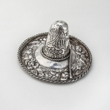.Mexican Floral Sombrero Hat Figurine Engraved Eagle Sterling Silver