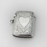 .English Foliate Match Safe Heart Motif Joseph Gloster Sterling Silver 1901