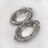 .English Repousse Openwork Oval Bowls Pair Sterling Silver 1902