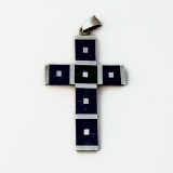 .Modernist Cross Pendant Charoite Malachite Inlay Sterling Silver