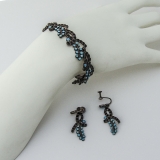 .Margot De Taxco Bracelet Earrings Set Turquoise Onyx Sterling Silver