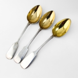 .Art Nouveau Russian Engraved Tablespoons Set Gilt 84 Standard Silver