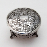 .Japanese Engraved Small Jewelry Box Footed 950 Sterling Silver