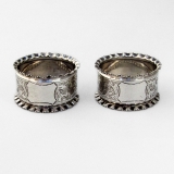 .English Bright Cut Napkin Rings Pair Gloster Sterling Silver 1911