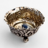 .English Repousse Floral Open Salt Ball Feet Sterling Silver 1897