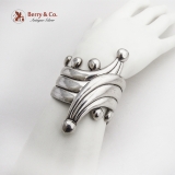 .Ornate Banded Cuff Bracelet Spring Loaded Sterling Silver Mexico