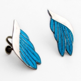 .Sky Blue Enamel Earrings Screw Backs Sterling Silver Mexico