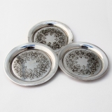 .Japanese Bright Cut Engraved Coasters Set 950 Sterling Silver