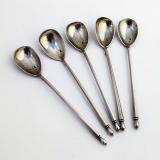 .Russian Spoons Set Engraved Foliate Bowls 84 Silver Moscow 9th Artel 1910s