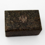 .Siberian Fossiliferous Marble Box Russian Imperial Eagle Cutwork Silver