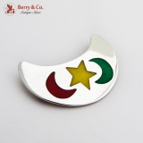.Enamel Crescent Form Brooch Sterling Silver Mexico