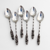 .Figural Teaspoons Set Engraved Bowls Chinese Export Sterling Silver