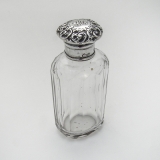 .English Cut Glass Cologne Bottle Repousse Lid Sterling Silver 1896 Mono AML