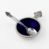 .Acanthus Open Salt Dish Salt Spoon Set Georg Jensen Sterling Silver 1917