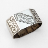 .English Bright Cut Panelled Napkin Ring John Rose Sterling Silver 1961