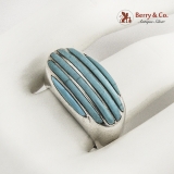 .Sanel Persian Turquoise Striped Oval Ring Sterling Silver Mexico