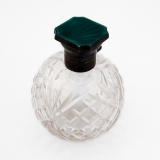 .English Cut Glass Cologne Bottle Green Enamel Lid Sterling Silver 1930