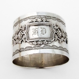 .French Baroque Style Napkin Ring Applied Cartouche 950 Sterling Silver HD