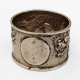 .Chinese Export Silver Dragon Napkin Ring Medallion Mono Romaine