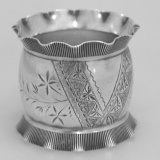 .Pie Crust Napkin Ring Wood and Hughes Coin Silver 1886