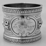 .Repousse Floral Napkin Ring Wood and Hughes Coin Silver 1875