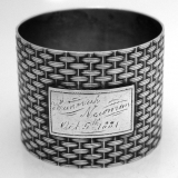 .Basket Weave Napkin Ring Wood Hughes Coin Silver 1881