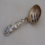 .American Aesthetic Period Hand Hammered Sterling Silver Sugar Spoon Morning Glory Honeycomb Motif By Towle 1885 