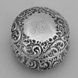 .Repousse Floral Scroll Pill Box Sterling Silver 1880