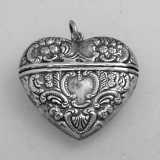 .American Sterling Silver Repousse Heart Locket Pendant 1930