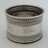 .Beaded Napkin Ring Wood Hughes Coin Silver 1885  