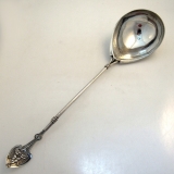 .American Coin Silver Soup Ladle With Brite Cut Bowl and Applied Lily Handle 1865