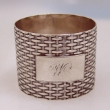 .American Coin Silver Basket Weave Napkin Ring Wood Hughes New York 1870