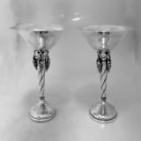 .Pair Of Compotes With Grape Motif Pedestals Sterling Silver De Matteo 1950